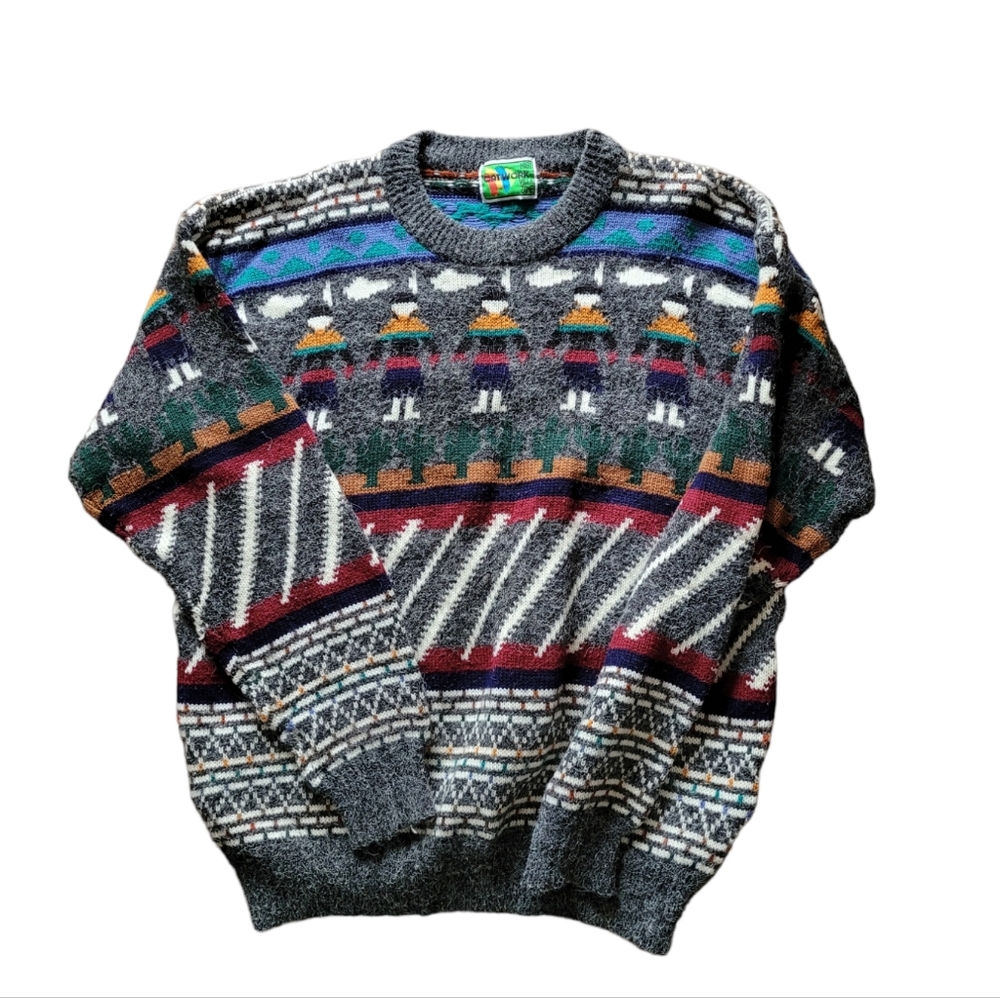 Vintage 80s | super cute unisex novelty print knit grandpa sweater